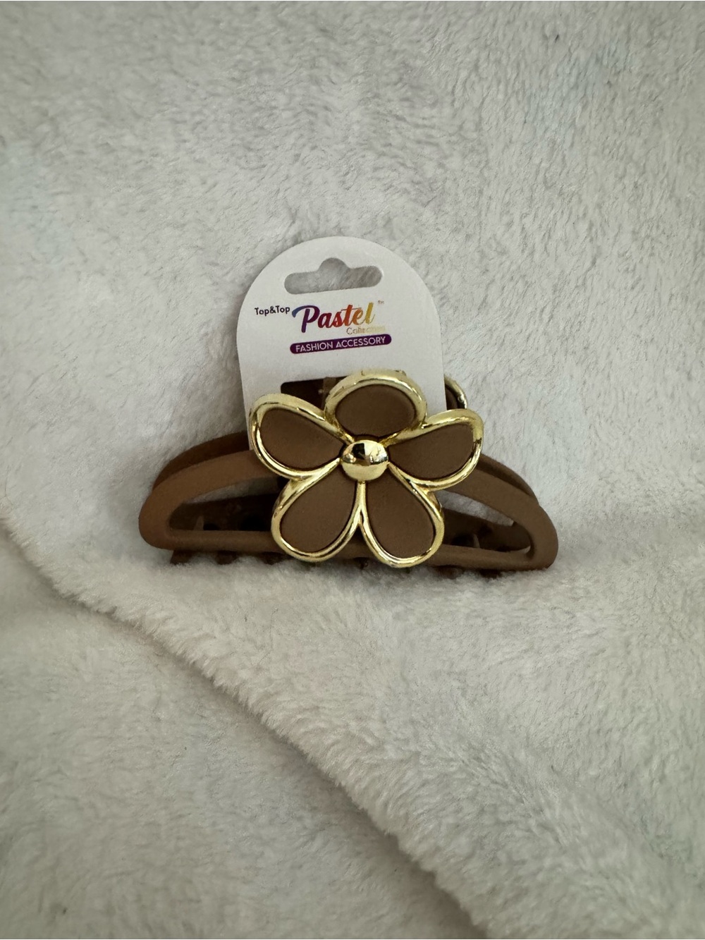 Pastels Coffee Flower Hair Clip with Gold Edging